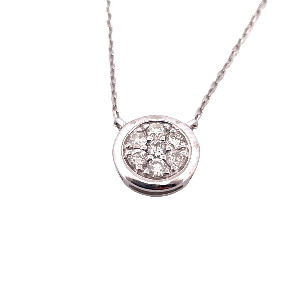 10K White Gold Round Natural Diamond Pendant Necklace