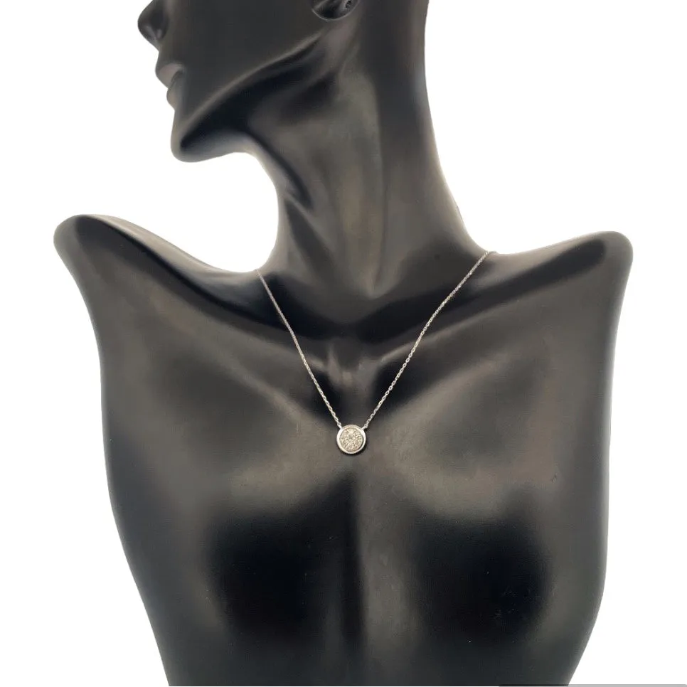 10K White Gold Round Natural Diamond Pendant Necklace