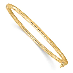 10K Yellow Gold Hinged Bangle with Polished Textured Finish and Safety Clasp