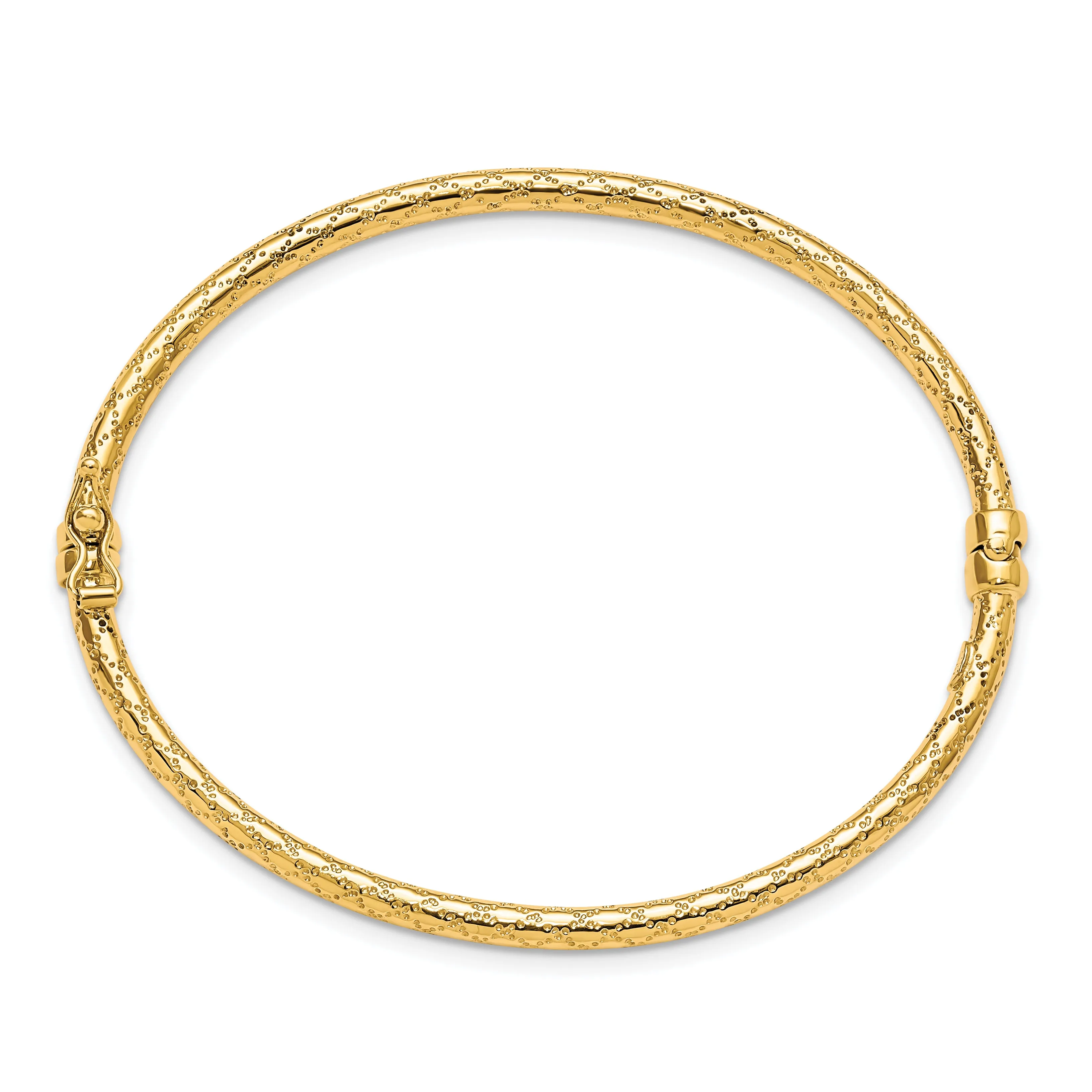 10K Yellow Gold Hinged Bangle with Polished Textured Finish and Safety Clasp