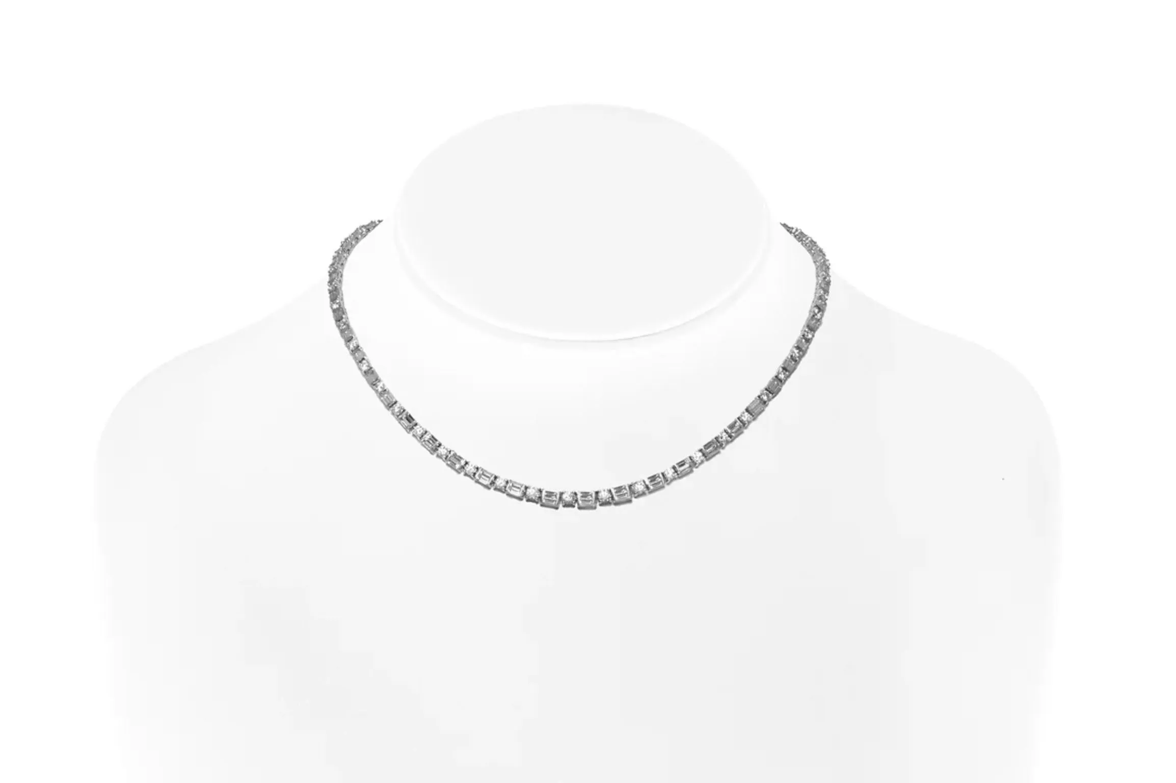 11.04 Carat Alternating Round and Baguette Cut Diamond Tennis Necklace