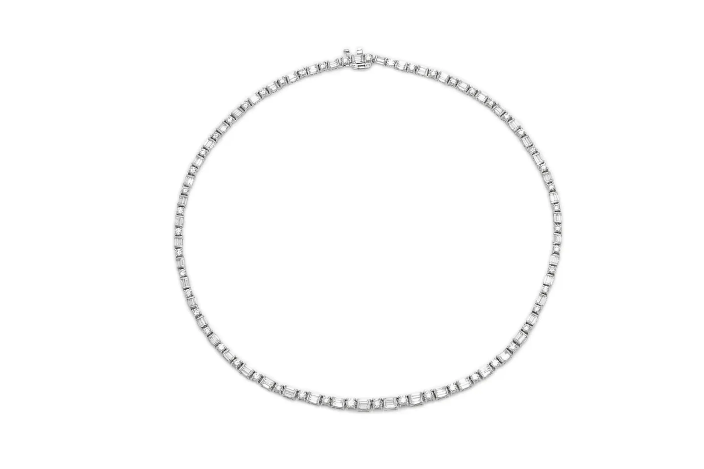 11.04 Carat Alternating Round and Baguette Cut Diamond Tennis Necklace