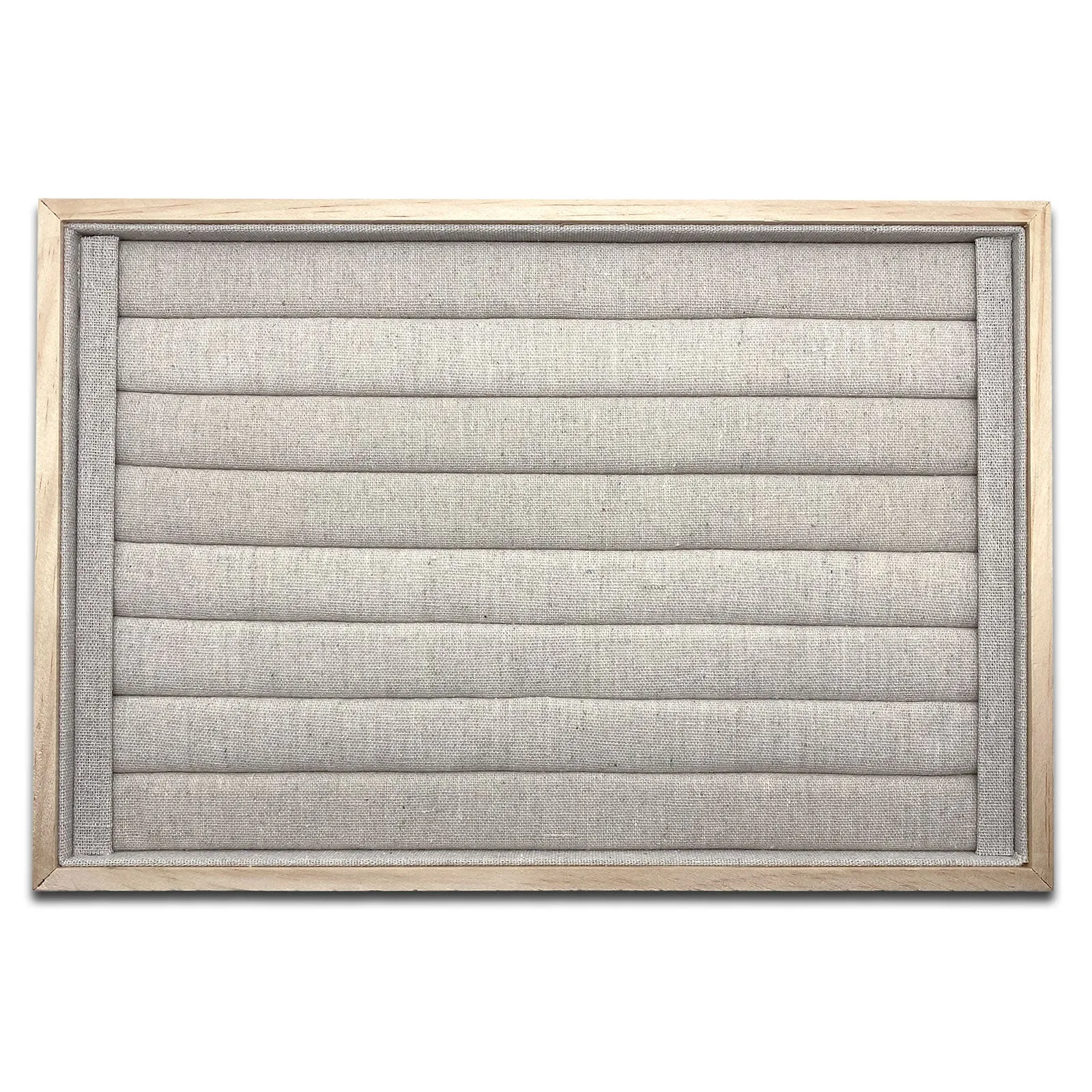 13 3/4" x 9 1/4" Natural Wood Tray with 8 Roll Linen Insert for Rings