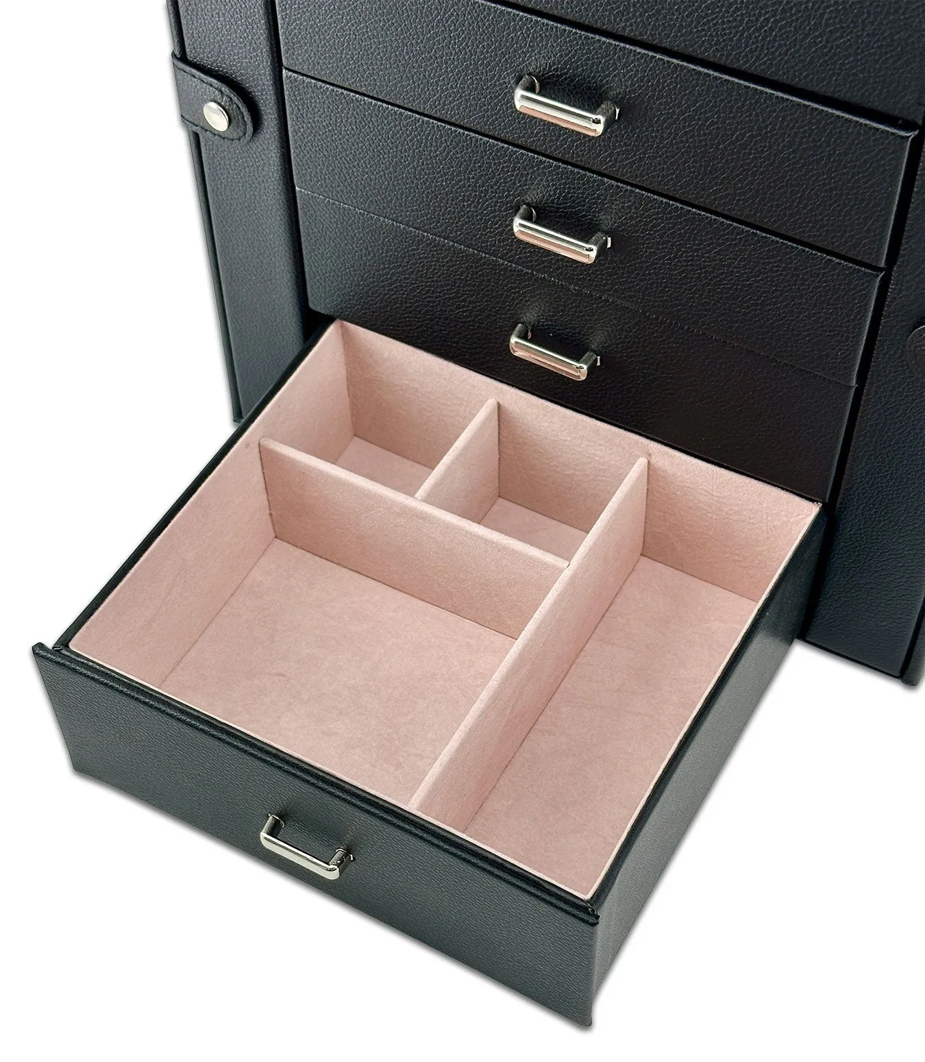 13" x 11" Black Leatherette 5 Drawer Jewelry Travel Storage Case