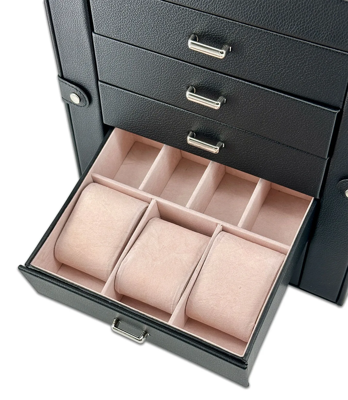 13" x 11" Black Leatherette 5 Drawer Jewelry Travel Storage Case