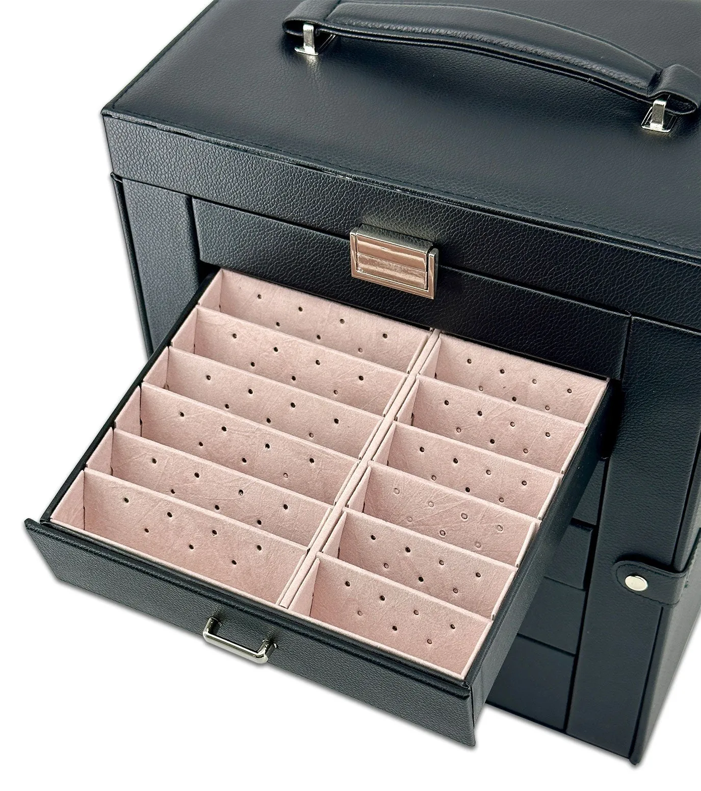 13" x 11" Black Leatherette 5 Drawer Jewelry Travel Storage Case
