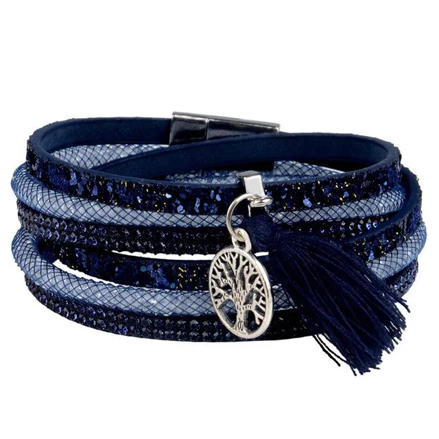 13styles Candy Wide Crystal Leather Velvet Boho Bracelet Magnetic Buckle Bohemian Tassel Bracelet For Women Men Boho Jewelry