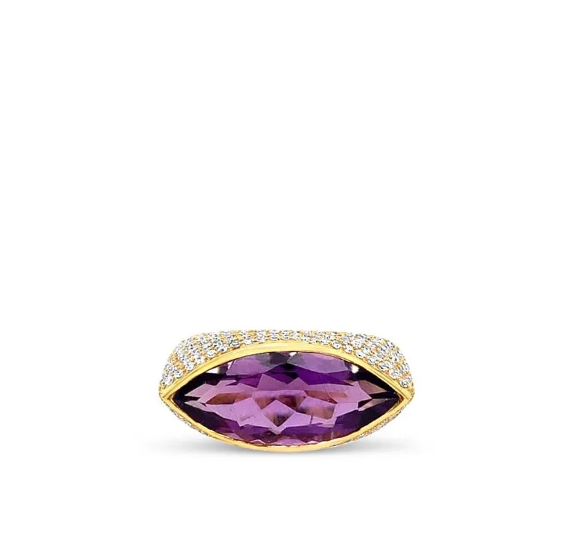 14K Bold Amethyst  Diamond Ring