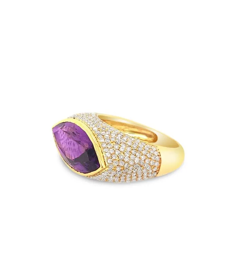 14K Bold Amethyst  Diamond Ring