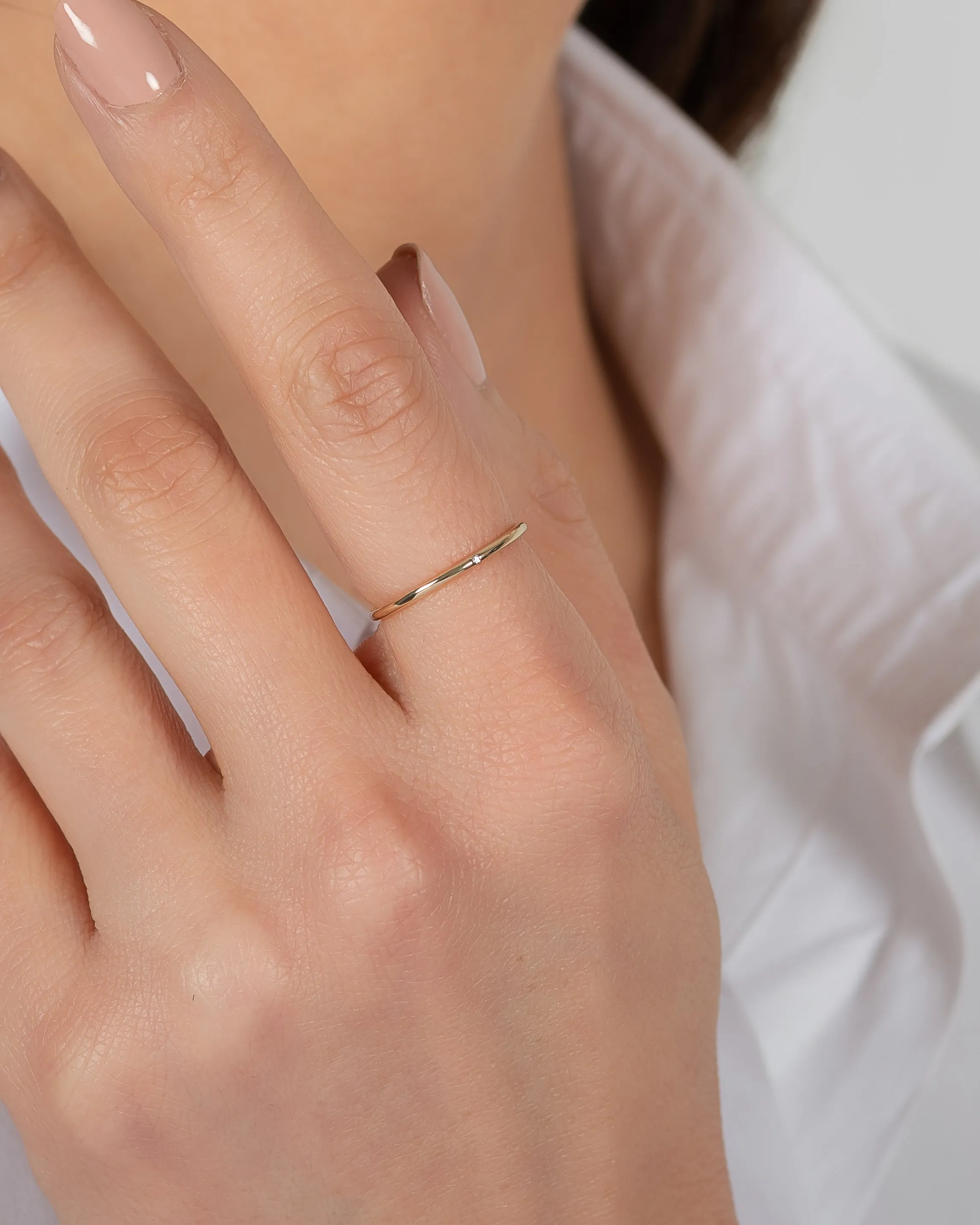 14k Gold Thin band with Tiny Diamond