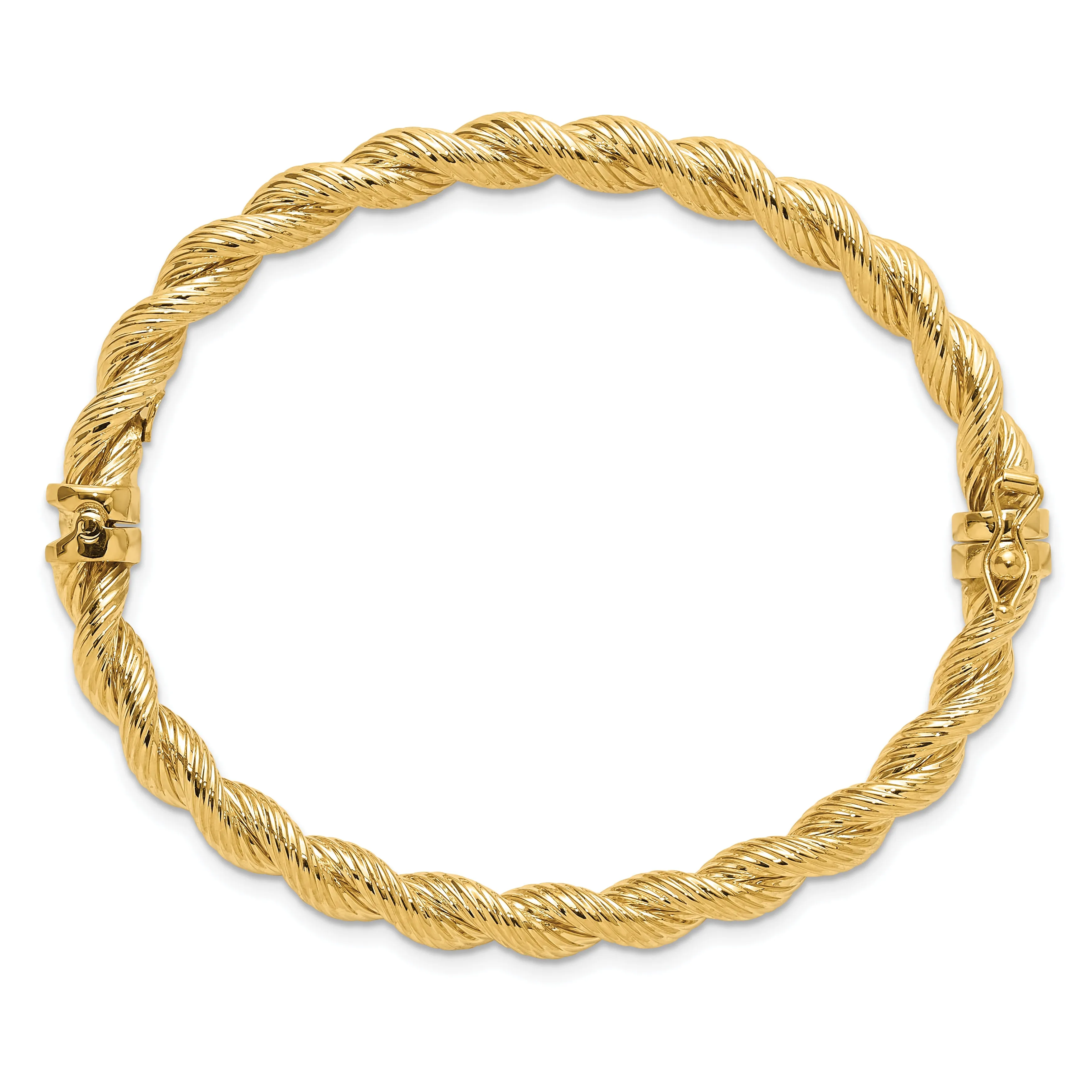 14K Polished and Textured Twisted Hinged Bangle