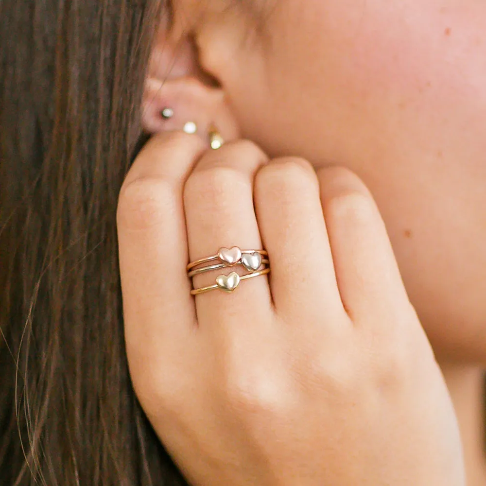 14K Puff Heart Necklace   Ring Set