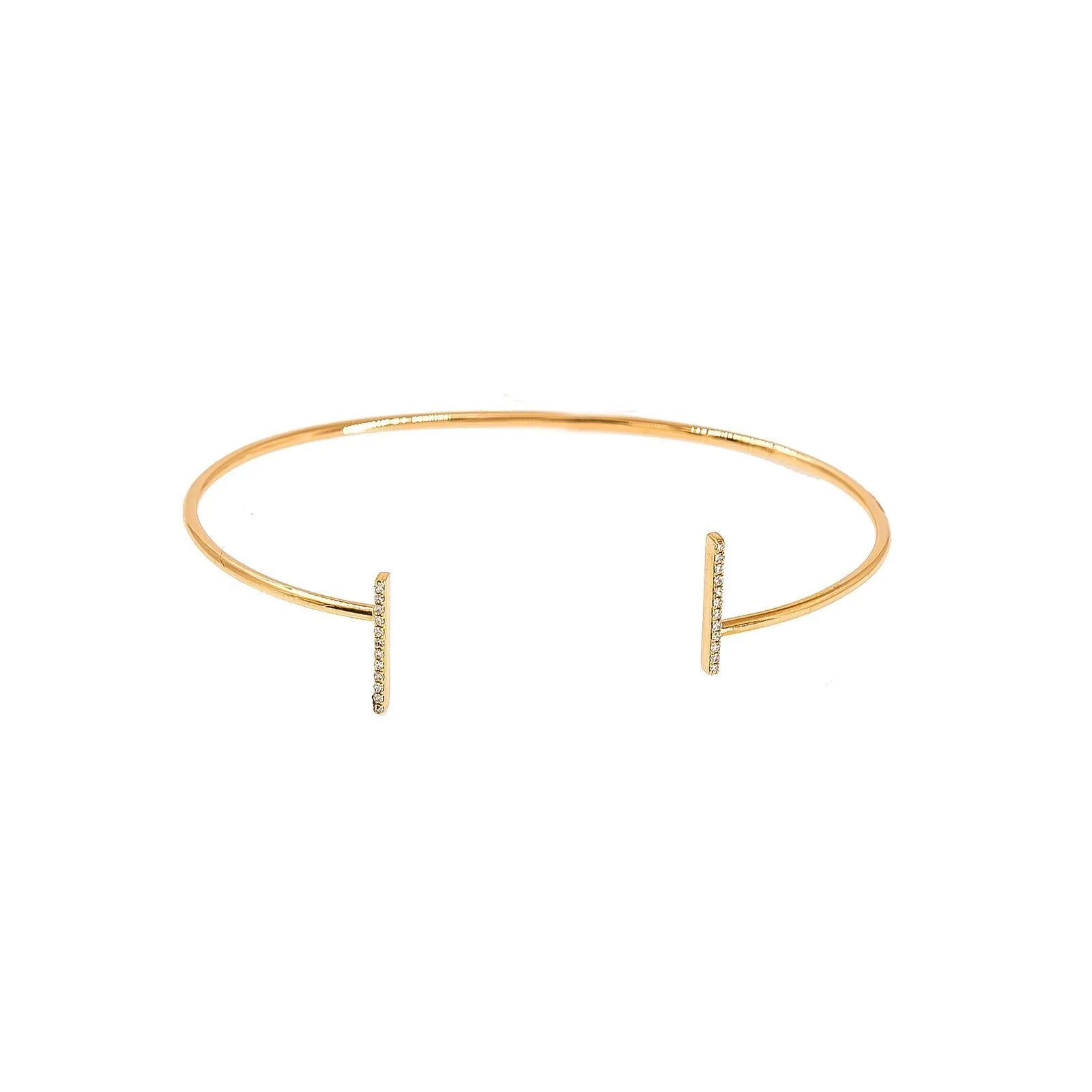 14K Rose Gold Diamond Bangle W/ VS Diamonds & Bar Accents on Open Cuff Bangle