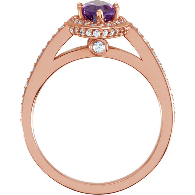 14K Rose Gold Marquise Amethyst & 1/3 CTW Diamond Ring