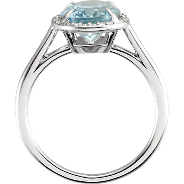 14K White Gold 10x8mm Oval Aquamarine & .06 CTW Diamond Halo Ring