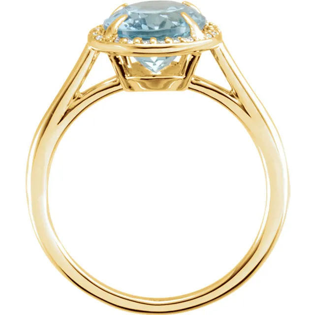 14K White Gold 10x8mm Oval Aquamarine & .06 CTW Diamond Halo Ring
