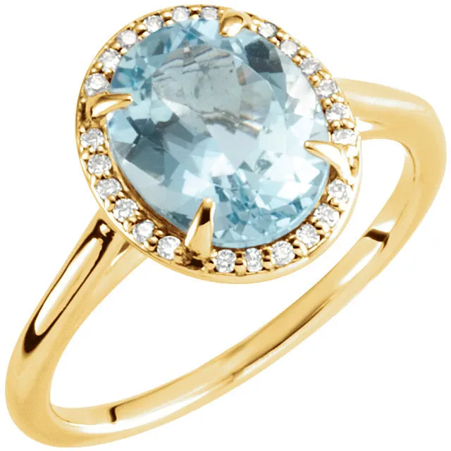 14K White Gold 10x8mm Oval Aquamarine & .06 CTW Diamond Halo Ring