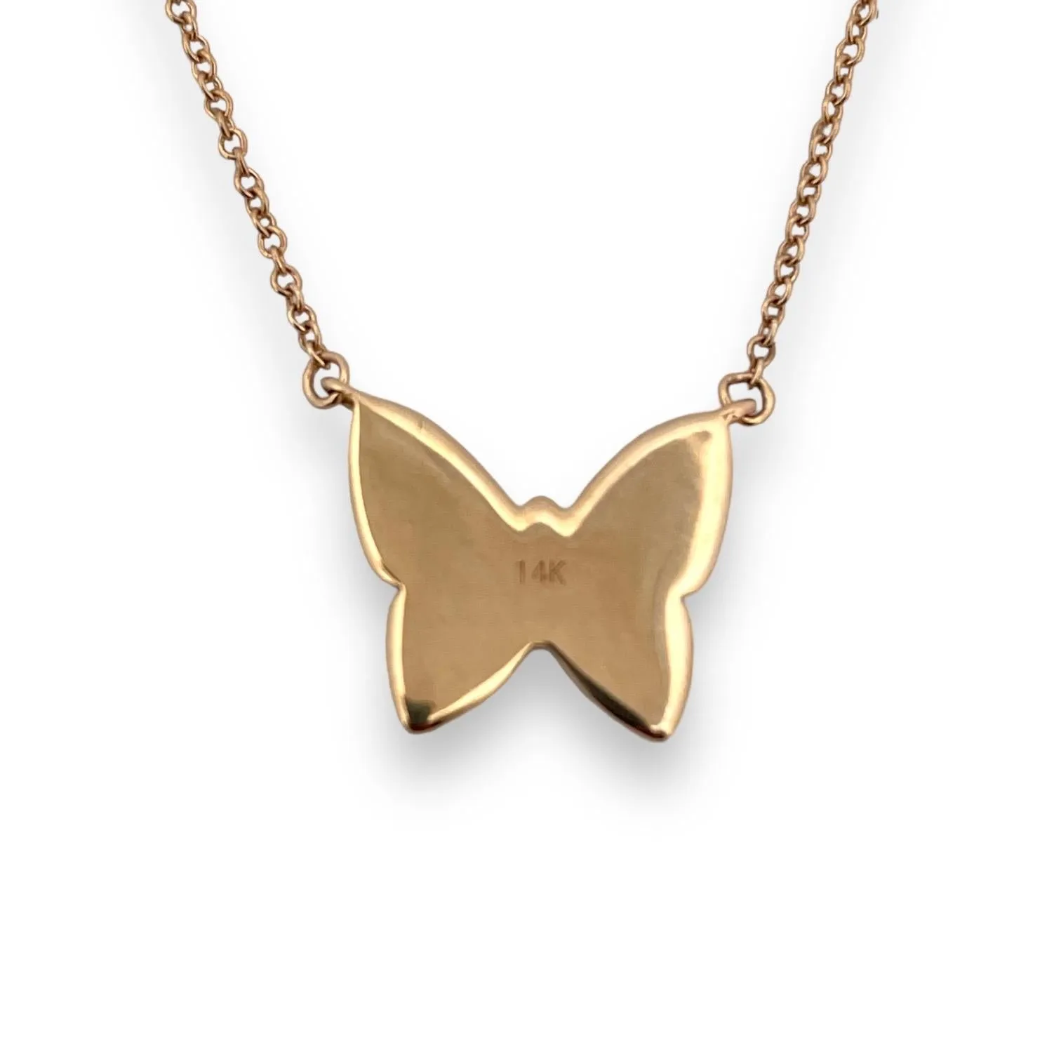 14K Yellow Gold & Red Enamel Diamond Butterfly Necklace