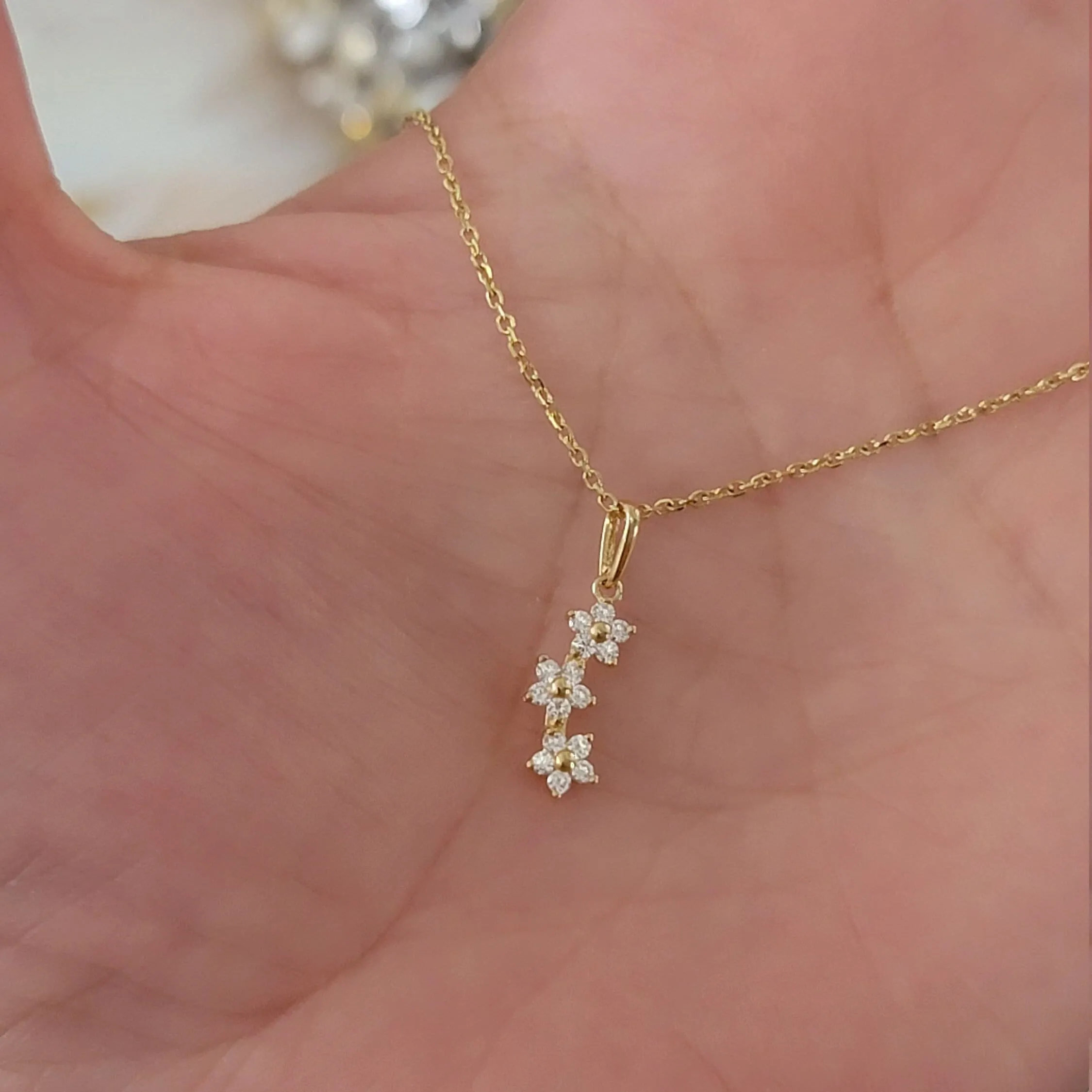 14K Yellow Gold Diamond Necklace, Diamond Flower Necklace for Women, Natural Diamond Charm Necklace, Dainty Necklace, Minimalist Necklace