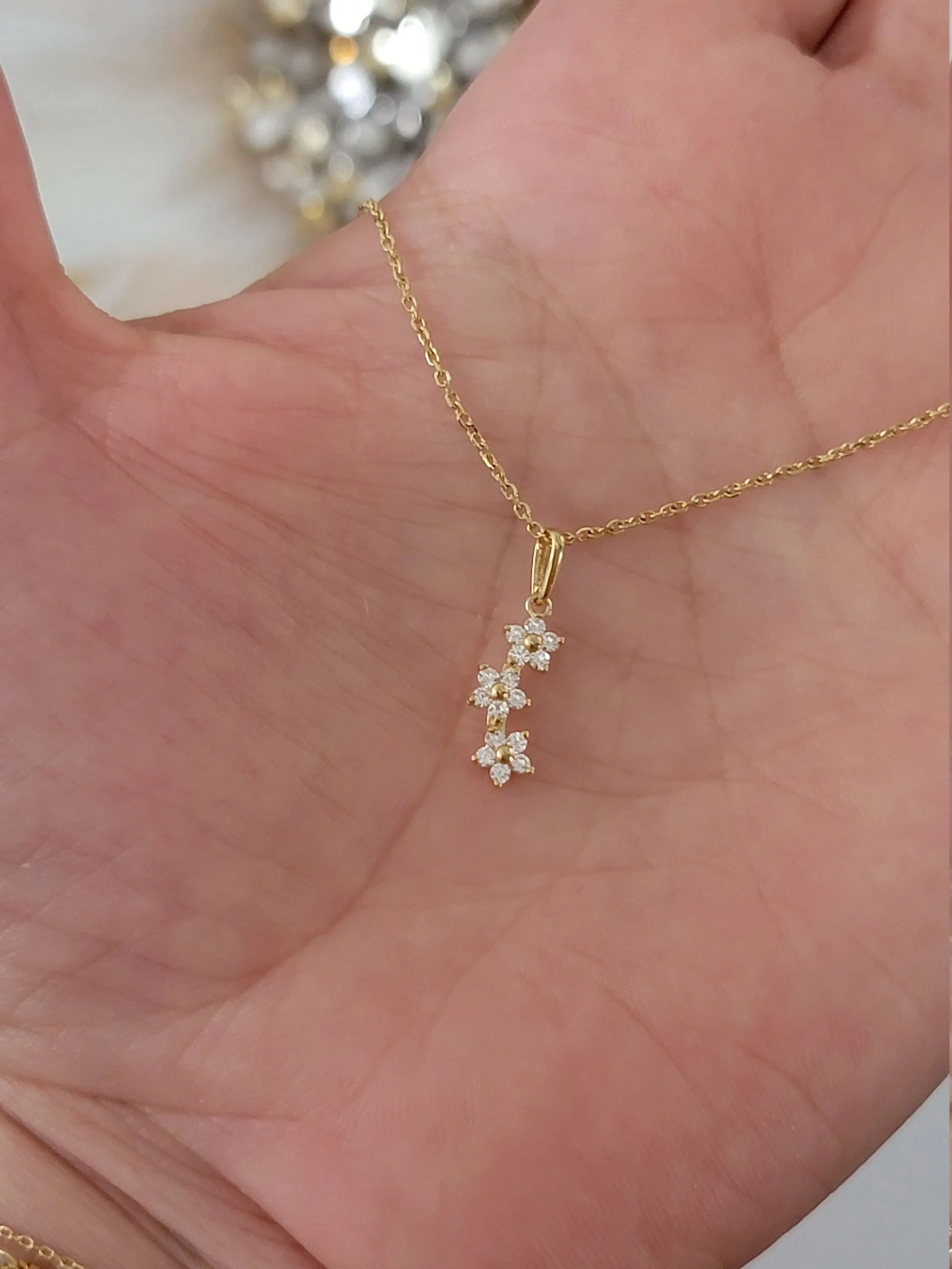 14K Yellow Gold Diamond Necklace, Diamond Flower Necklace for Women, Natural Diamond Charm Necklace, Dainty Necklace, Minimalist Necklace