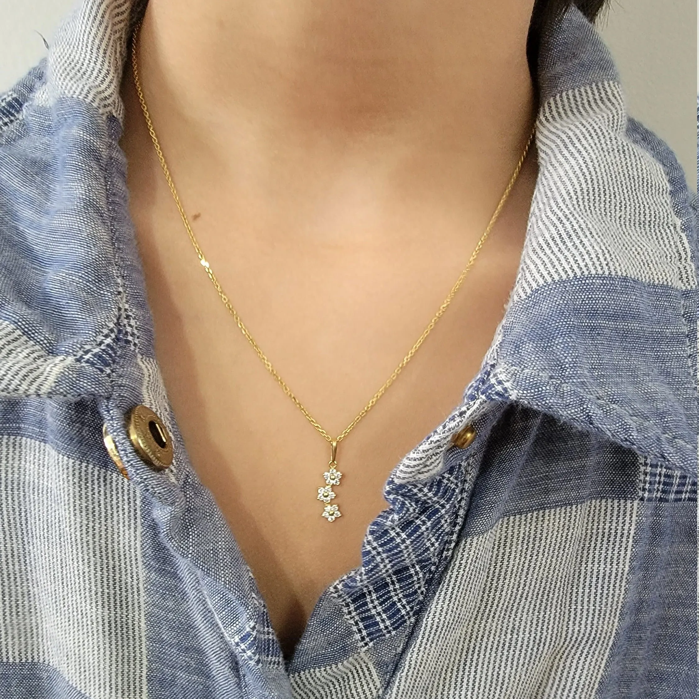 14K Yellow Gold Diamond Necklace, Diamond Flower Necklace for Women, Natural Diamond Charm Necklace, Dainty Necklace, Minimalist Necklace