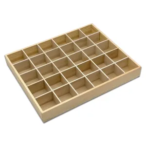 15 3/4" x 13" x 2" Natural Pine 30 Compartment Jewelry Display Tray
