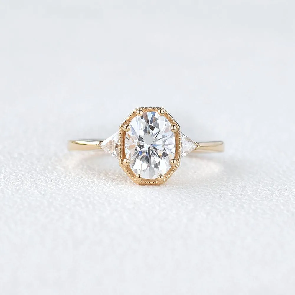 1.5ct Geometric Moissanite Three-stone Vintage Ring