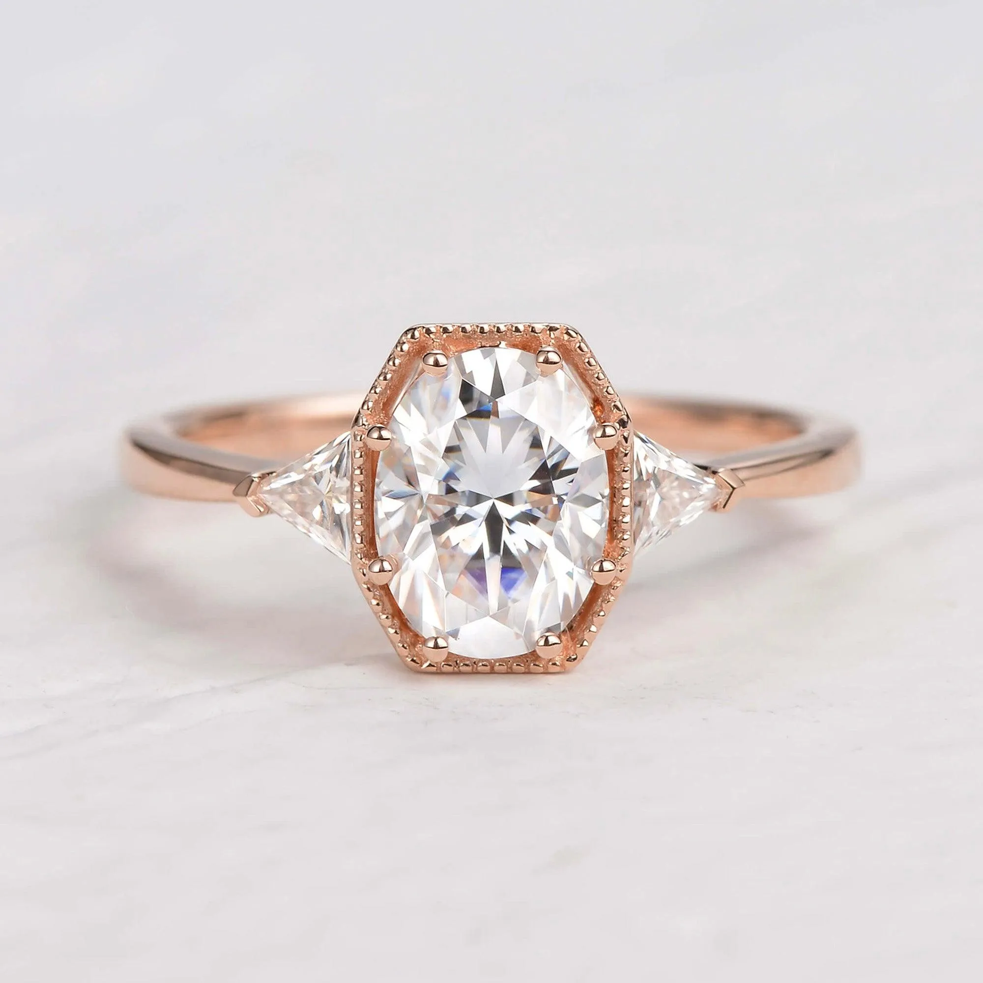 1.5ct Geometric Moissanite Three-stone Vintage Ring