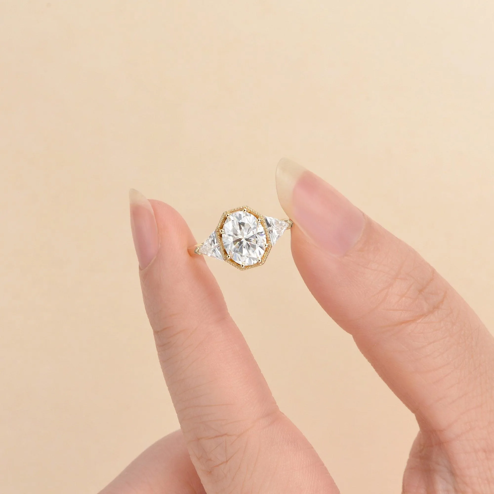 1.5ct Geometric Moissanite Three-stone Vintage Ring