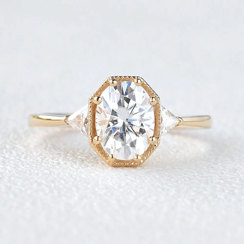 1.5ct Geometric Moissanite Three-stone Vintage Ring