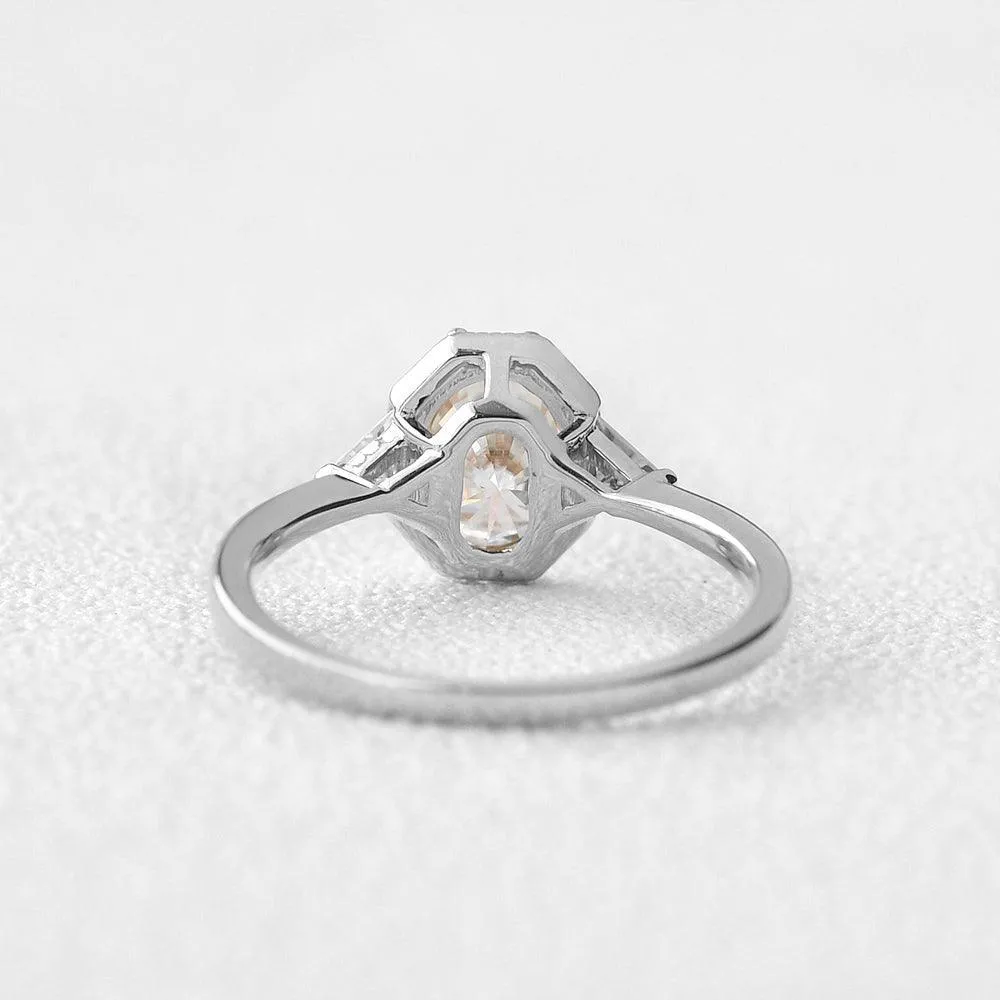 1.5ct Geometric Moissanite Three-stone Vintage Ring