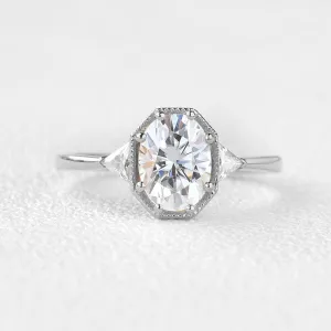 1.5ct Geometric Moissanite Three-stone Vintage Ring
