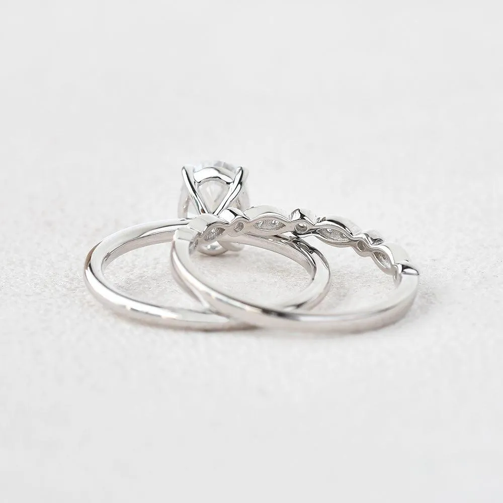 1.5ct Oval Moissanite Vintage Solitaire Ring Set 2pcs