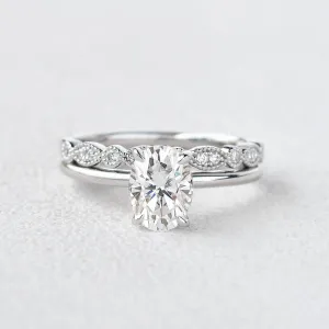 1.5ct Oval Moissanite Vintage Solitaire Ring Set 2pcs
