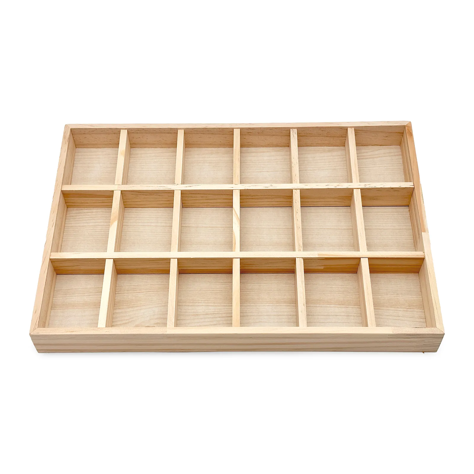 18 Compartment Natural Wood Jewelry Display Tray
