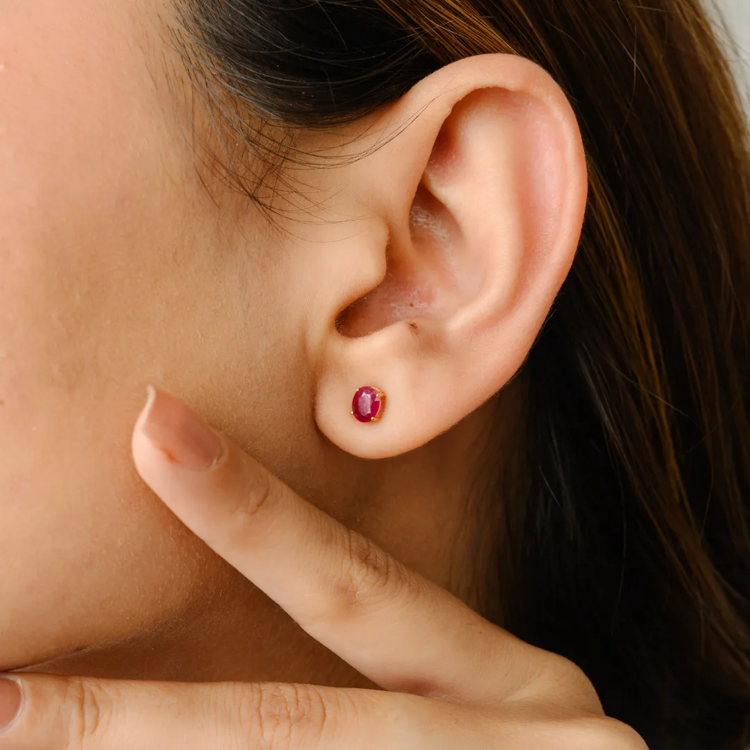 18K Gold Ruby Oval Studs