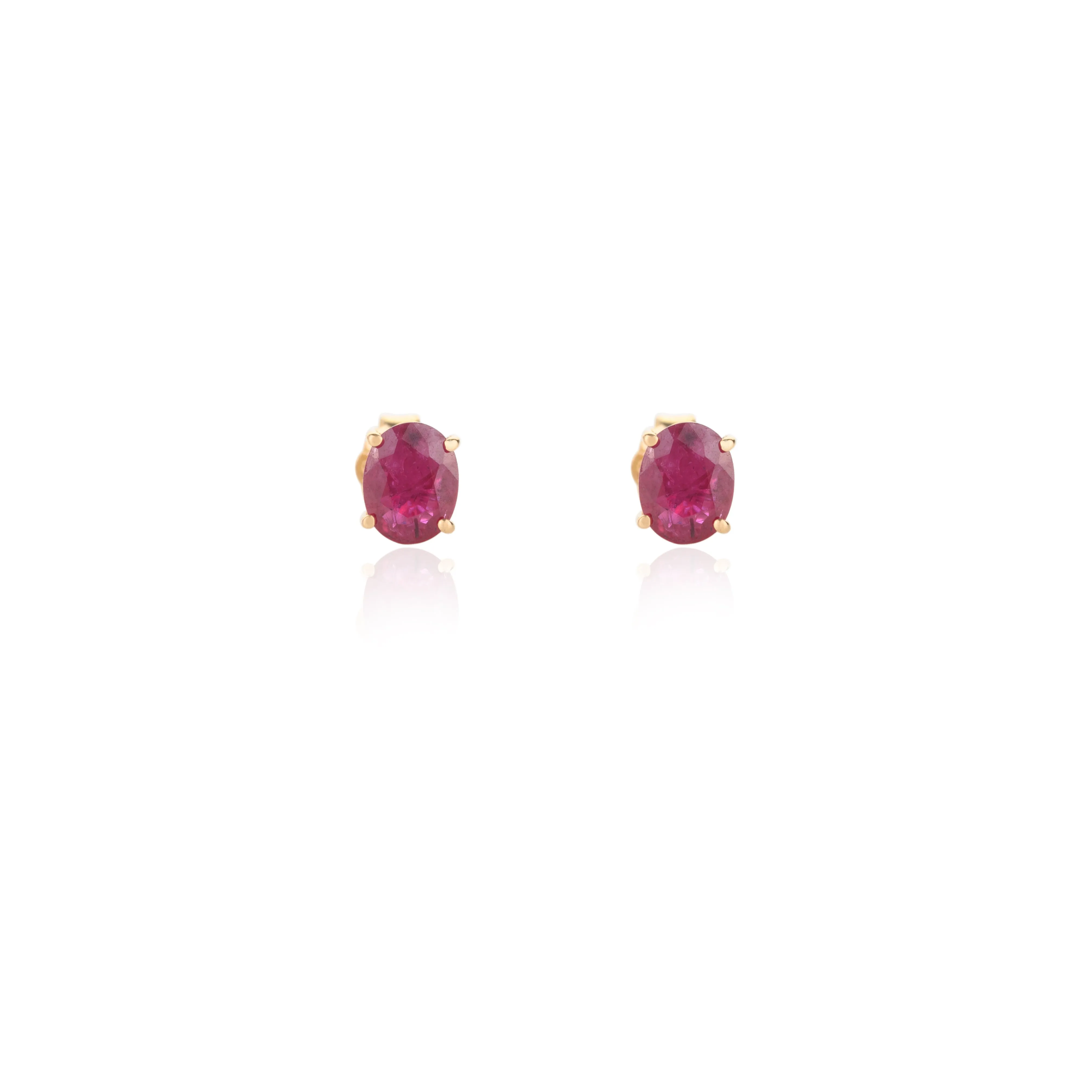 18K Gold Ruby Oval Studs