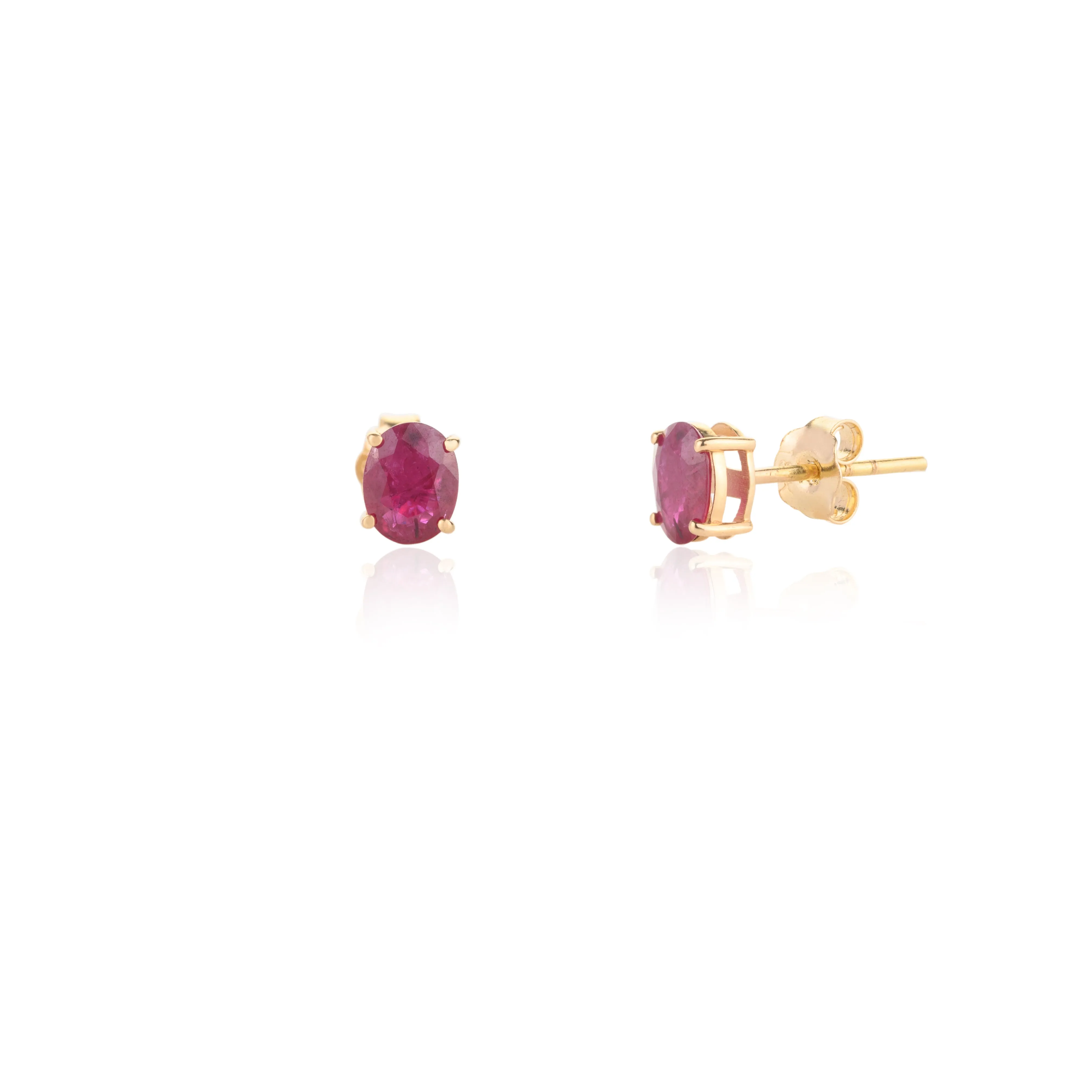 18K Gold Ruby Oval Studs
