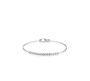 18k White Gold 3mm Moon Bead Classic Bangle Bracelet
