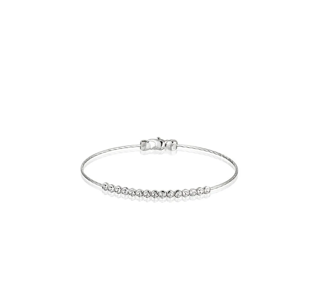 18k White Gold 3mm Moon Bead Classic Bangle Bracelet