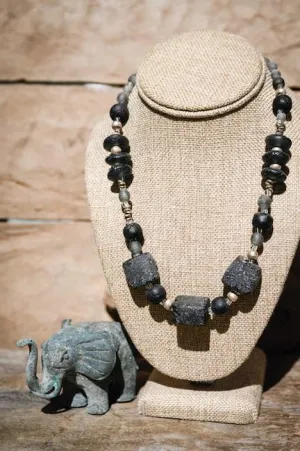19" Black Botswanan Recycled Glass Necklace