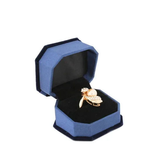 2 1/2"Wx2 1/4"Dx 1 3/4"H Blue Velvet Ring Case with Bow