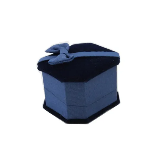 2 1/2"Wx2 1/4"Dx 1 3/4"H Blue Velvet Ring Case with Bow