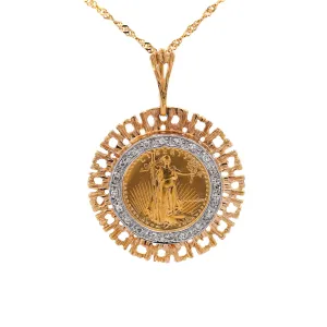 22k Gold 5 Dollar Lady liberty Coin in 14K Gold Frame Pendant Necklace