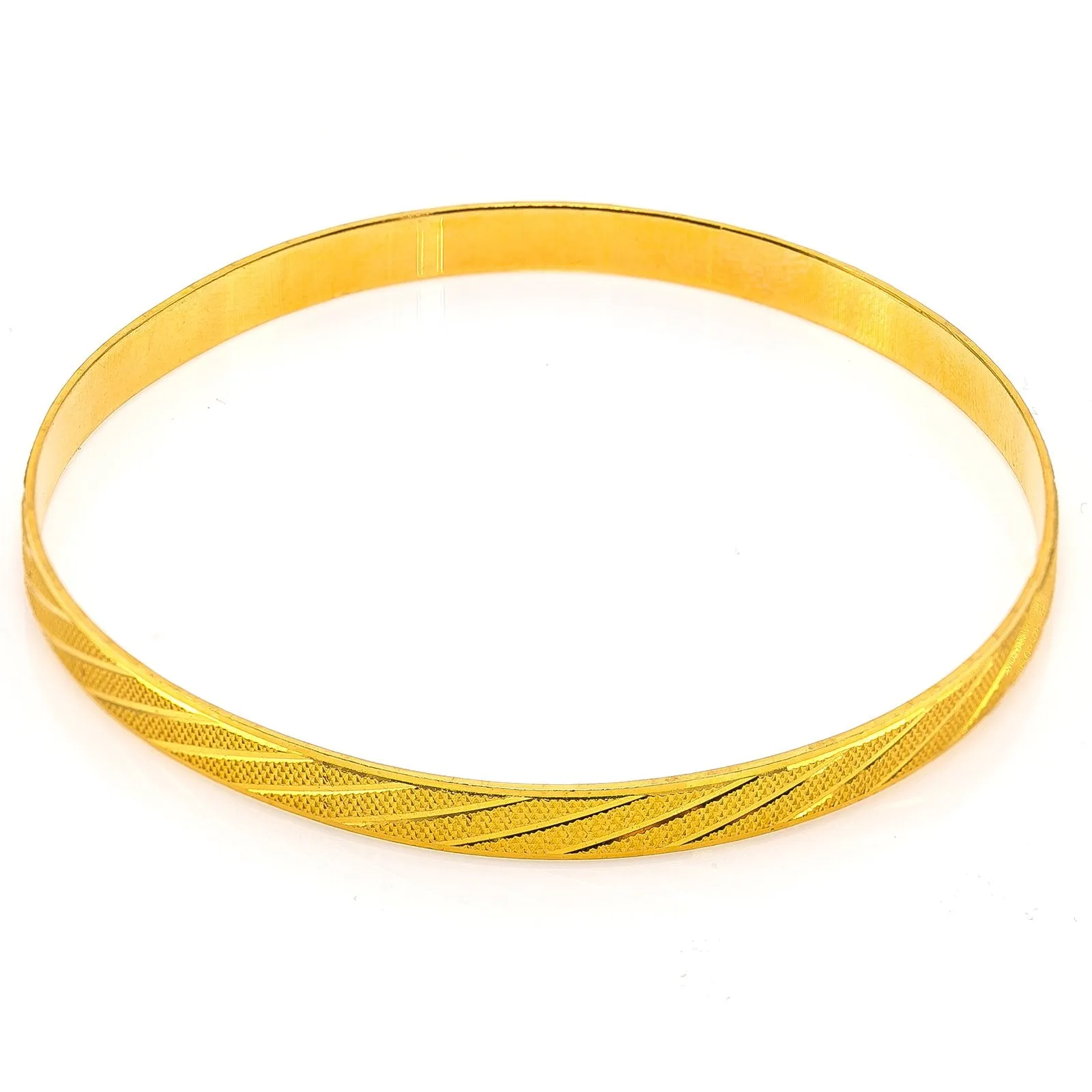 22K Yellow Gold Bangle W/ Subtle Slanted Design