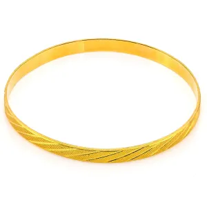 22K Yellow Gold Bangle W/ Subtle Slanted Design