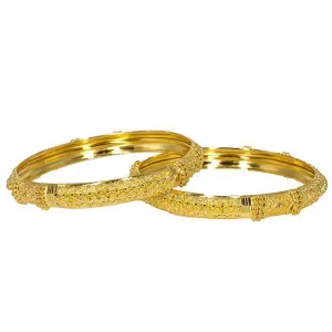 22K Yellow Gold Bangles Set of 2 W/ Domed Frame & Chunky Beaded Filigree, 32.4 gm