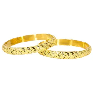 22K Yellow Gold Bangles Set of 2 W/ Hollow Domed Band & Disc Accents, 38.1 gm