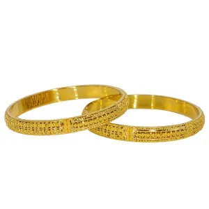 22K Yellow Gold Bangles Set of 2 W/ Intricate Beaded Filigree, 36.9 gm