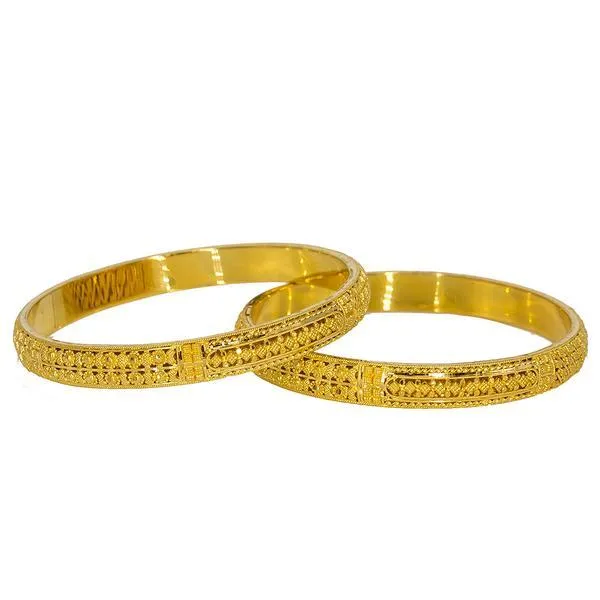22K Yellow Gold Bangles Set of 2 W/ Intricate Beaded Filigree, 36.9 gm